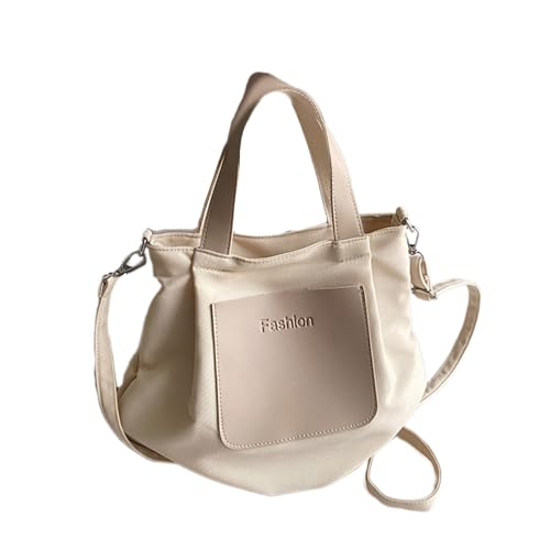 DOSERTY Trendige Canvas-Umhängetasche mit Reißverschluss, großes Fassungsvermögen, Tragegriff oben und Ledertasche, gespleißte Canvas-Schulter, weiß, One Size von DOSERTY
