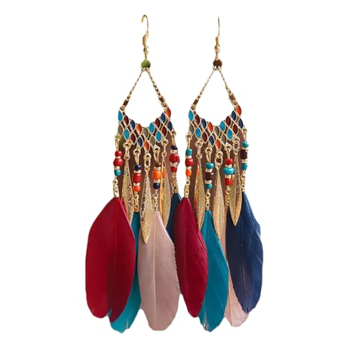 Fächerförmige lange Federohrringe für Damen, indischer Schmuck, natürliche Reisperlen, baumelnde Ohrringe, lange Feder für Frauen, baumeln zum baumeln, Einheitsgröße, Wie beschrieben, Wie beschrieben von DOSERTY