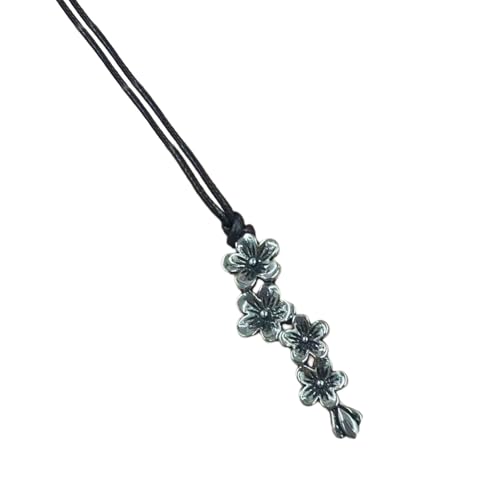 Halskette mit Anhänger in Pflaumenblüten-Optik, bequeme Wachsschnur, verstellbar, Choker für Mode-Enthusiasten, antike Legierungs-Halskette von DOSERTY
