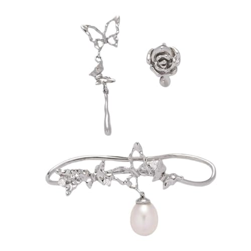 Leichte Legierung Ohrclip Bequeme Metall Ohrmanschette Earwear Schmetterling Rose Perlen Zubehör für den täglichen Gebrauch Leichte Manschette von DOSERTY