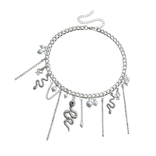 Modische Schlangenperlen Anhänger Halskette Datum Halskette geeignet für Frauen Multifunktionales Accessoire für Party und Verabredungen Stilvolle Schlüsselbeinkette von DOSERTY
