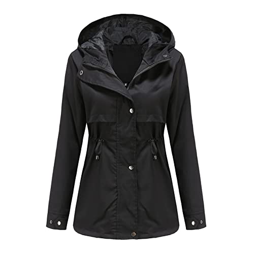 DOSLAVIDA Damen Regenjacke Wasserdicht Kapuze Windbreaker Leichter Trenchcoat Aktiv Outdoor Regenmantel Mit Kapuze, schwarz, X-Large von DOSLAVIDA