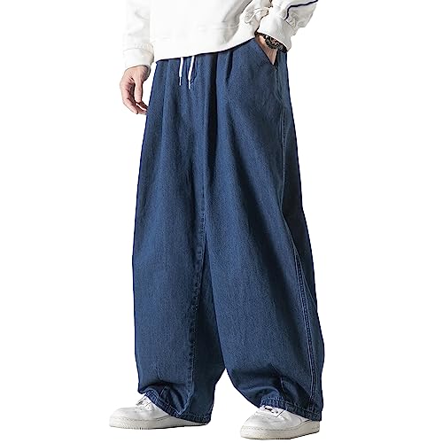 DOSLAVIDA Herren Hip Hop Jeans Jogger Loose Fit Streetwear Biker Baggy Jeans Hose Stilvolle bedruckte Cargo Denim Hose, 5-blau, Groß von DOSLAVIDA