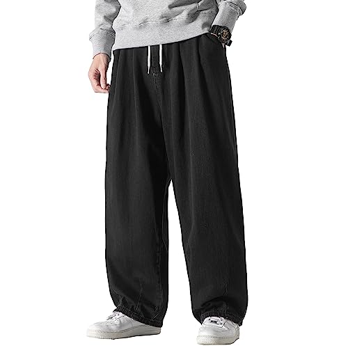 DOSLAVIDA Herren Hip Hop Jeans Jogger Loose Fit Streetwear Biker Baggy Jeans Hose Stilvolle bedruckte Cargo Denim Hose, 5-schwarz, X-Groß von DOSLAVIDA