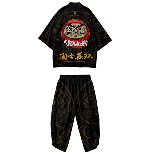 DOSLAVIDA Herren Japanischer Stil Kimono Sets Leichte Open Front Cardigan Anzüge Chinese Style 3/4 Ärmel Tops & Shorts, Stil 6-schwarz1, XX-Large von DOSLAVIDA