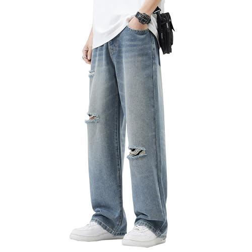 DOSLAVIDA Herren-Jeans, lockere Passform, zerrissene Distressed Jeans, entspannte Skateboard-Denim-Hose mit Löchern, 09-blau, Groß von DOSLAVIDA