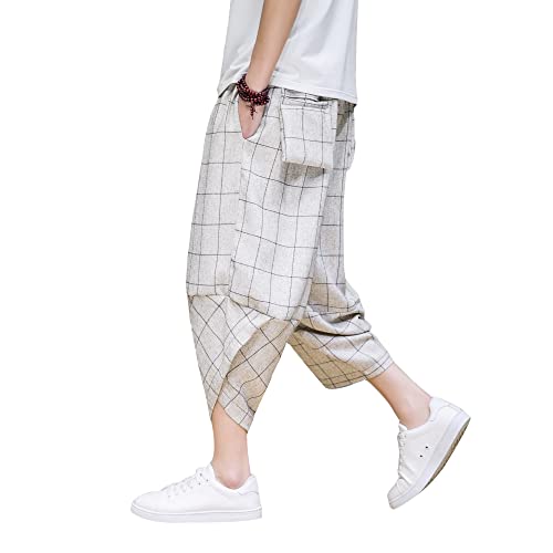 DOSLAVIDA Herren Leinen Harem Capri Hose Leicht Elastische Taille Weites Bein Cropped Hose Casual Lose Strand Capris, G-beige, X-Groß DOSLAVIDA Herren Leinen Harem Capri Hose Leicht Elastische Taille Weites Bein Cropped Hose Casual Lose Strand Capris, G-beige, X-Groß von DOSLAVIDA