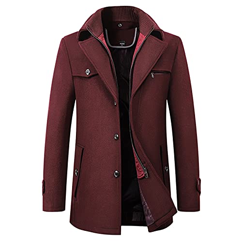 DOSLAVIDA Herren Slim Fit Wollmantel Erbsenmantel Einreihig Winter Warm Lange Trenchjacken mit abnehmbarem weichem Schal, rot (a), X-Small von DOSLAVIDA