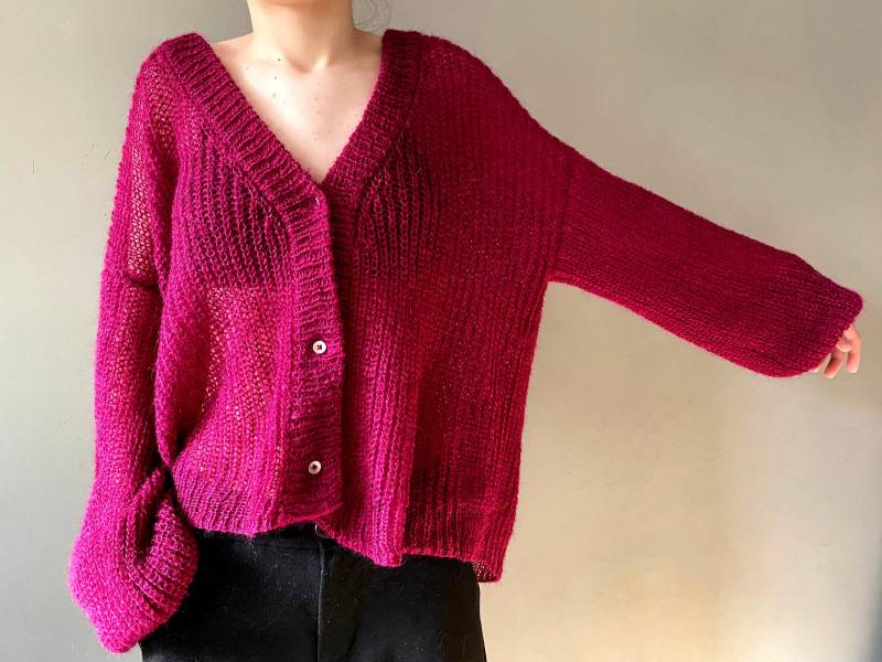 Gerippte Mohair-strickjacke Durchsichtiger Bomberpullover von DOSSOVAwear