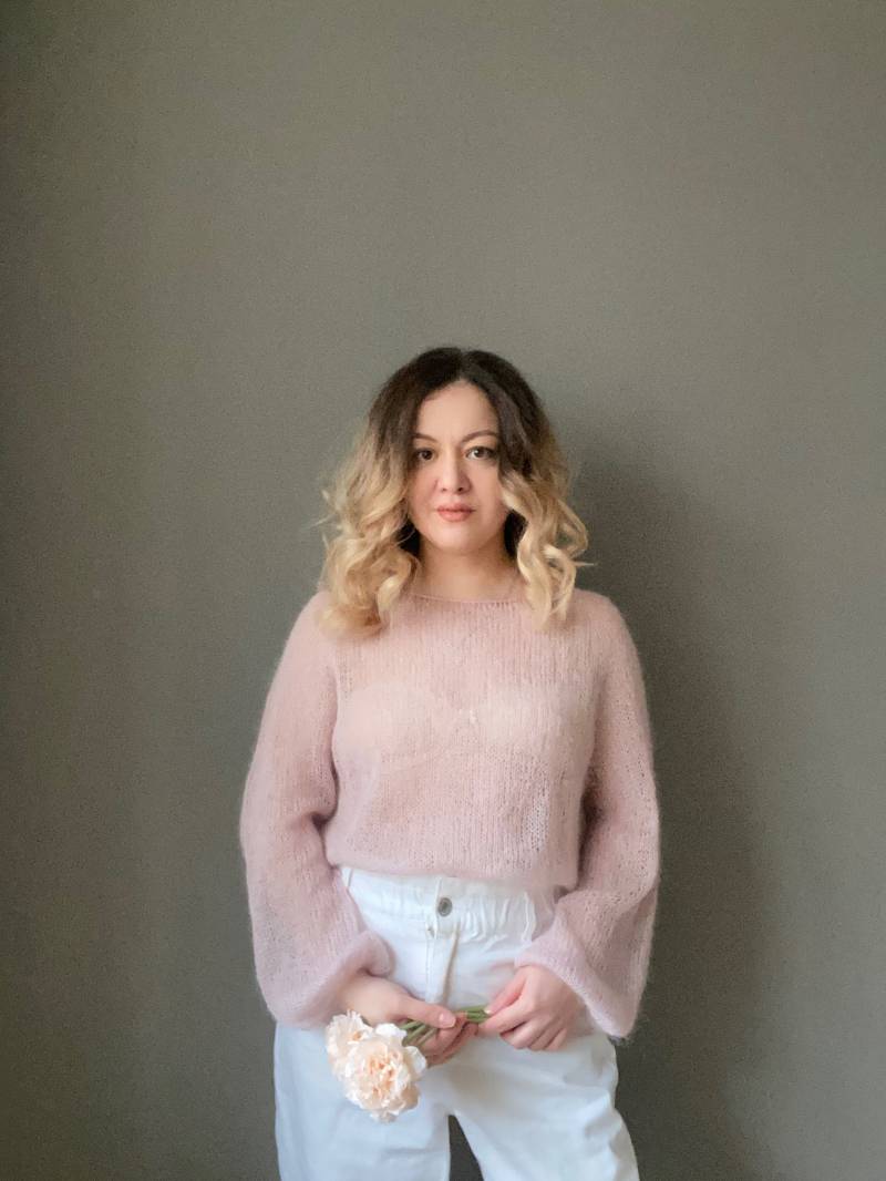 Handgestrickter Mohair Zopfmuster Pullover Durchsichtiger Übergroßer Pullover von DOSSOVAwear