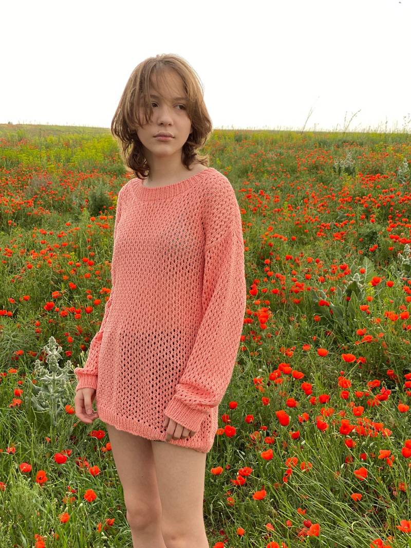 Strickpullover Aus Baumwolle Für Damen. Durchsichtiger Sommerpullover. Strand Vertuschung. Oversized Pullover. Langer Lockerer Strickpullover von DOSSOVAwear