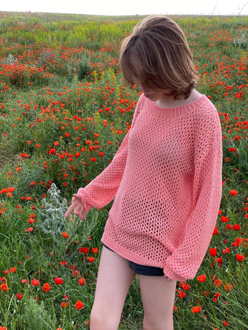 Strickpullover Aus Baumwolle Für Damen. Durchsichtiger Sommerpullover. Strand Vertuschung. Oversized Pullover. Langer Lockerer Strickpullover von DOSSOVAwear