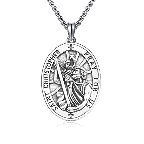 DOTBJ 925 Sterling Silver Saint Christopher Pendant Necklace, Catholic Patron St Christopher Medal Gift for Men Women with 22+2 inches Rolo Chain von DOTBJ