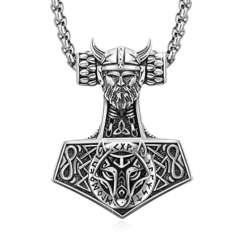 DOTBJ 925 Sterlingsilber Thor Hammer Halskette, Wikinger Mjolnir Anhänger für Herren mit Rolo Kette 56 cm + 5 cm. von DOTBJ