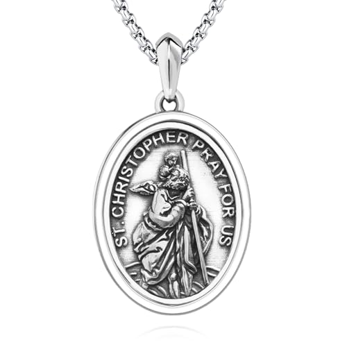 DOTBJ Halskette mit Anhänger aus 925er Sterlingsilber, Heiliger Christophorus, katholischer Schutzpatron, St. Christophorus-Medaille, Geschenke für Männer und Frauen von DOTBJ