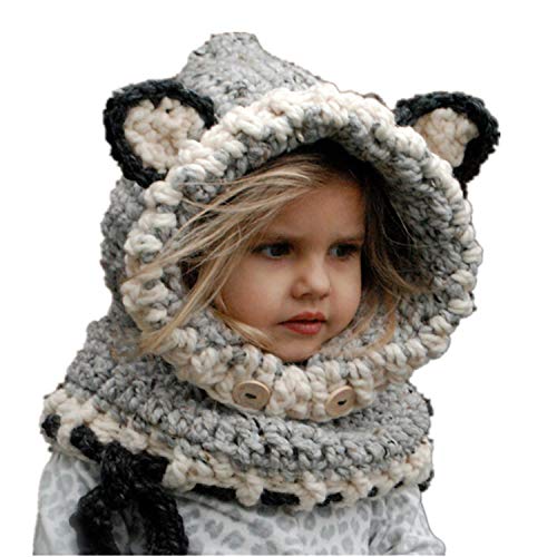 Warme Baby Mütze Schal Set, DOTBUY Kleinkind Kinder Hüte Junge Mädchen Gestrickte Häkeln Beanie Winter Slouch Beanie Kinder Unisex Gefüttert Strickmütze Wintermütze (grau 2) von DOTBUY-SHOP