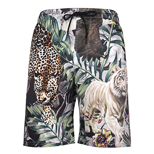 DOTBUY Badehose für Herren Badeshorts Schnelltrocknend, Männer Sommer Badehose 3D Druck Polyester Kurze Strandshorts mit Mesh-Futter und Verstellbarem Tunnelzug fit Strand Surf (Tiger,XL) von DOTBUY-SHOP