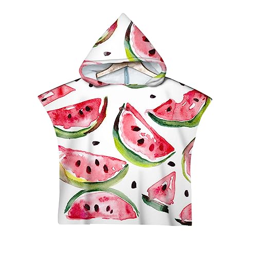 DOTBUY-SHOP Badeponcho Strandtuch mit Kapuze, Kinder Jungen Mädchen 3D Wassermelone Muster Mikrofaser Kapuzenhandtuch Wechselkleider Bademantel Badetuch Poncho Handtuch (60x80cm,Sommer) von DOTBUY-SHOP