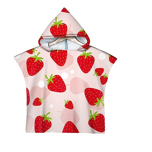 DOTBUY-SHOP Badeponcho Strandtuch mit Kapuze, Kinder Jungen Mädchen Sommerfrüchte Muster Mikrofaser Kapuzenhandtuch Wechselkleider Bademantel Badetuch Poncho Handtuch (Erdbeere c,60x80cm) von DOTBUY-SHOP