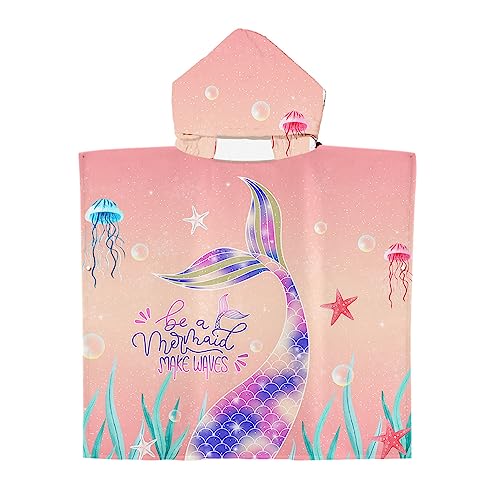 DOTBUY-SHOP Kinder Badeponcho mit Kapuze, Rosa Mädchen Glanz Fischschuppen-Druck Strandtuch Mikrofaser Kapuzenhandtuch Wechselkleider Bademantel Badetuch Poncho Handtuch (Stil E,70x90cm) von DOTBUY-SHOP