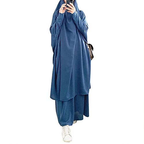 DOTBUY-SHOP Muslimisches Kleid Damen Einfarbig Zweiteiliger Muslim Lange Robe mit Hijab Naher Osten Dubai Arab Islamischer Ramadan Sommerkleid Gebetskleidung Abaya für Frauen von DOTBUY-SHOP
