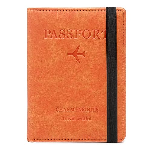 DOTBUY-SHOP Reisepass Tasche mit RFID Blocker, Reisepasshülle Reisepass Brieftasche Reisedokumententasche Reisepass Organizer für Damen Männer, Pass, Kreditkarten, Ausweis (Orange) von DOTBUY-SHOP