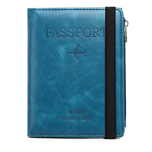 DOTBUY-SHOP Reisepass Tasche mit RFID Blocker, Reisepasshülle mit Reißverschluss Reisepass Brieftasche Reisedokumententasche Reisepass Organizer für Damen Männer, Pass, Ausweis (Pfauenblau) von DOTBUY-SHOP