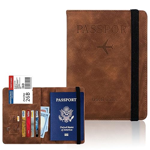 DOTBUY-SHOP Reisepasshülle Damen Männer, Reisepass Organizer Mit RFID-Blocker Tragbarkeit Passport Cover für Kreditkarten, Ausweis und Reisedokumente (Braun,15x11cm) von DOTBUY-SHOP