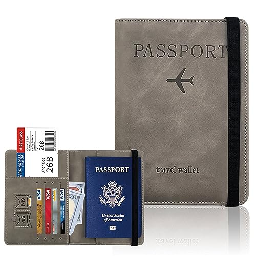 DOTBUY-SHOP Reisepasshülle Damen Männer, Reisepass Organizer Mit RFID-Blocker Tragbarkeit Passport Cover für Kreditkarten, Ausweis und Reisedokumente (Grau,15x11cm) von DOTBUY-SHOP