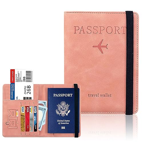 DOTBUY-SHOP Reisepasshülle Damen Männer, Reisepass Organizer Mit RFID-Blocker Tragbarkeit Passport Cover für Kreditkarten, Ausweis und Reisedokumente (Rosa,15x11cm) von DOTBUY-SHOP