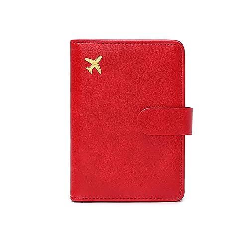 DOTBUY-SHOP Reisepasshülle Damen Männer, Reisepass Organizer Mit RFID-Blocker Tragbarkeit Passport Cover für Kreditkarten, Reisedokumente und Ausweis (Rot,15x10.5x1.5cm) von DOTBUY-SHOP