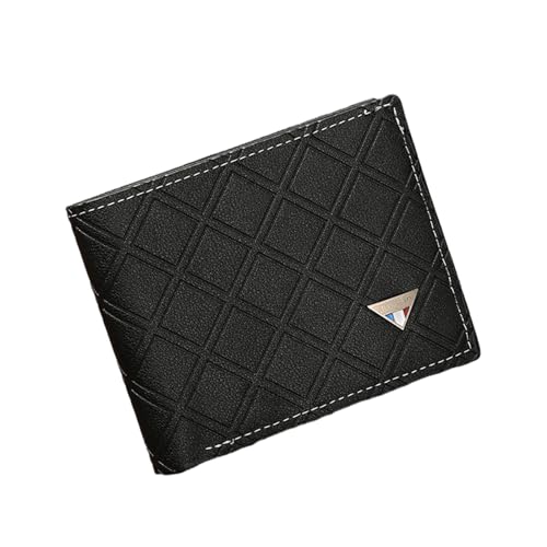 DOTBUY-SHOP Rhombus Muster Herren Geldbörse Leder, Geldbeutel für Männer - Portemonnaie Bifold Geldbörse, 3 Fächer für Kreditkarten + 1 Fotofenster + 2 Geldscheinfächer (Schwarz) von DOTBUY-SHOP