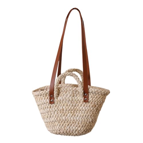 DOTBUY-SHOP Stroh Strandtasche, Elegant Korbtasche 2025 Strohtaschen Damen Sommer Leger Korbtaschen Damen, Handtasche Handgewebte Sommertaschen Basttasche für Sommerurlaub, Reisen & Urlaub (Beige) von DOTBUY-SHOP