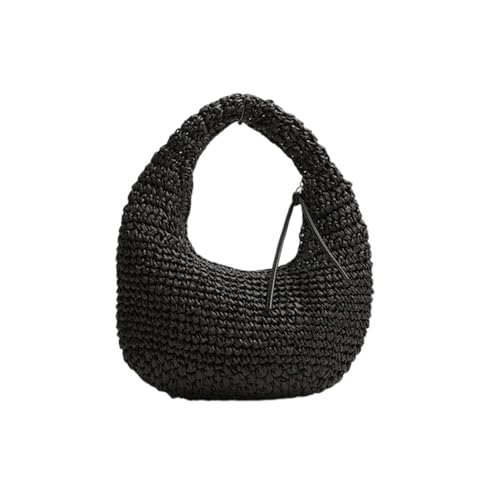 DOTBUY-SHOP Stroh Strandtasche, Große Handtasche 2025 Strohtaschen Damen Sommer Leger Korbtaschen Damen, Handgewebte Sommertaschen Basttasche für Sommerurlaub, Reisen & Urlaub (Schwarz) von DOTBUY-SHOP