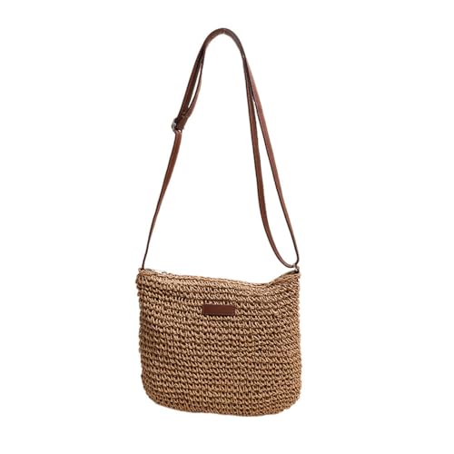 DOTBUY-SHOP Stroh Strandtasche, Umhängetasche 2025 Strohtaschen Damen Sommer Leger Korbtaschen Damen, Handgewebte Sommertaschen Basttasche für Sommerurlaub, Reisen & Urlaub (Braun) von DOTBUY-SHOP