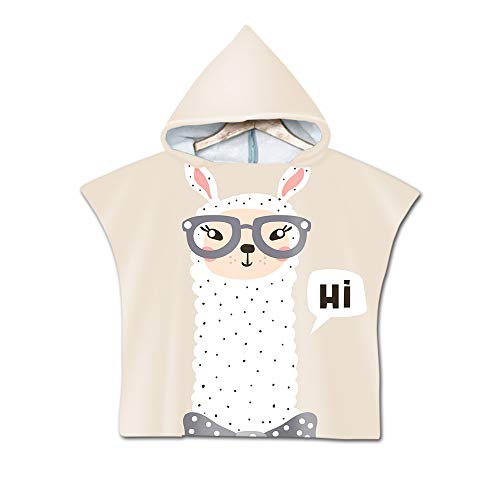DOTBUY Badeponcho Strandtuch mit Kapuze, Kinder Jungen Mädchen 3D Cartoon Alpaka Muster Mikrofaser Kapuzenhandtuch Wechselkleider Bademantel Badetuch Poncho Handtuch (60x80cm,Beige) von DOTBUY-SHOP