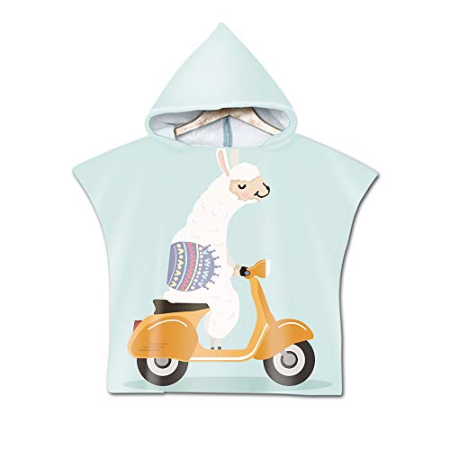 DOTBUY Badeponcho Strandtuch mit Kapuze, Kinder Jungen Mädchen 3D Cartoon Alpaka Muster Mikrofaser Kapuzenhandtuch Wechselkleider Bademantel Badetuch Poncho Handtuch (60x80cm,Grün) von DOTBUY-SHOP