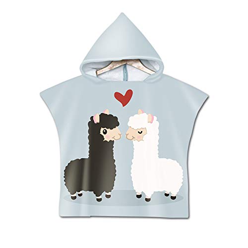 DOTBUY Badeponcho Strandtuch mit Kapuze, Kinder Jungen Mädchen 3D Cartoon Alpaka Muster Mikrofaser Kapuzenhandtuch Wechselkleider Bademantel Badetuch Poncho Handtuch (60x80cm,Hellblau) von DOTBUY-shop