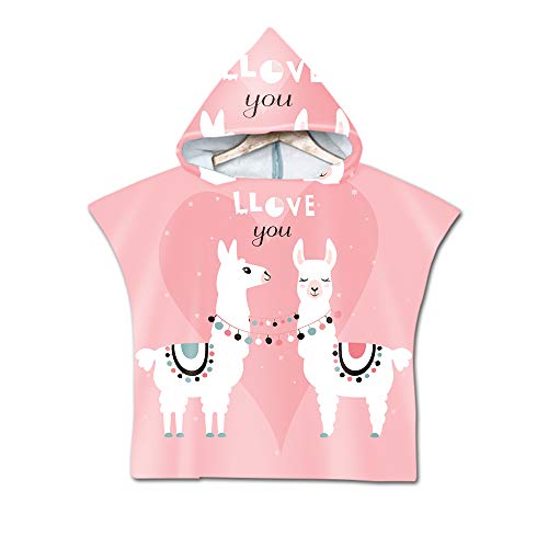DOTBUY Badeponcho Strandtuch mit Kapuze, Kinder Jungen Mädchen 3D Cartoon Alpaka Muster Mikrofaser Kapuzenhandtuch Wechselkleider Bademantel Badetuch Poncho Handtuch (60x80cm,Rosa B) von DOTBUY-SHOP