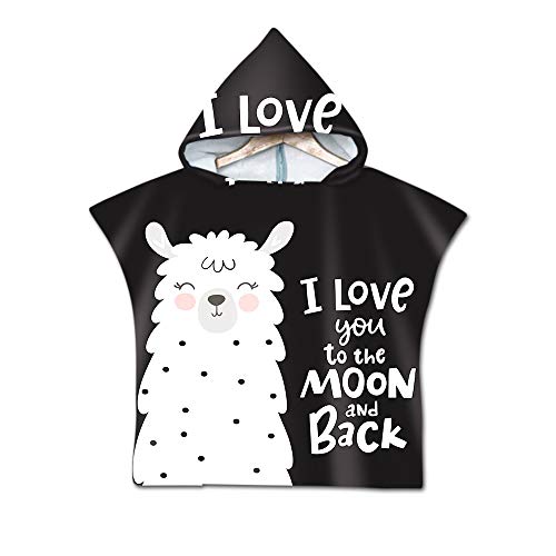 DOTBUY Badeponcho Strandtuch mit Kapuze, Kinder Jungen Mädchen 3D Cartoon Alpaka Muster Mikrofaser Kapuzenhandtuch Wechselkleider Bademantel Badetuch Poncho Handtuch (60x80cm,Schwarz) von DOTBUY-SHOP