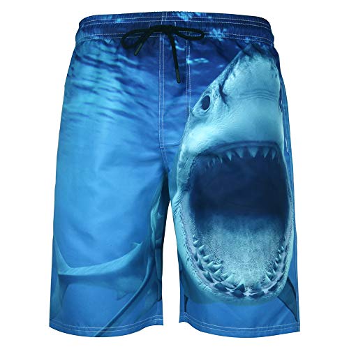 DOTBUY Badeshorts für Herren, Sommer Persönlichkeit Creative 3D Druck Gemütlich Schnelltrocknend Badehose Jungen Männer mit Taschen Kurze Hosen fit Hawaii Strand Surf (2XL,Hai) von DOTBUY