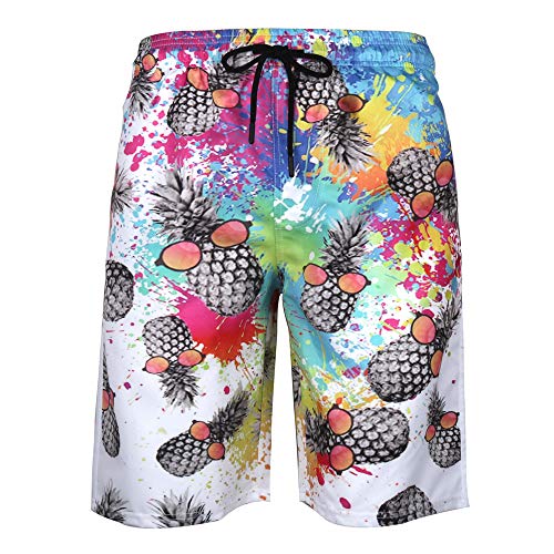 DOTBUY Badeshorts für Herren, Sommer Persönlichkeit Creative 3D Druck Gemütlich Schnelltrocknend Badehose Jungen Männer mit Taschen Kurze Hosen fit Hawaii Strand Surf (L,Farbige Ananas) von DOTBUY