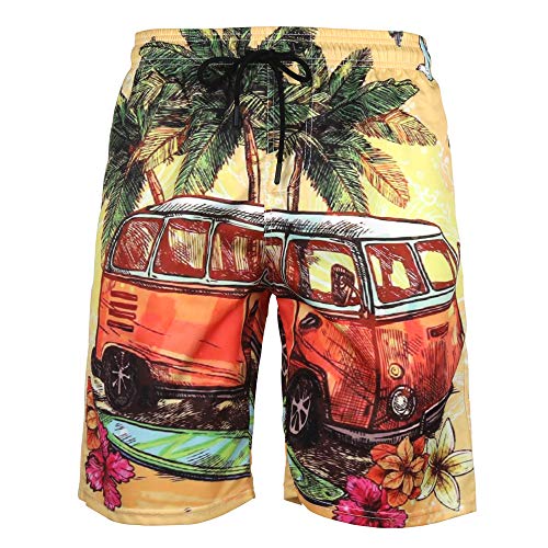 DOTBUY Badeshorts für Herren Lang, Sommer Persönlichkeit Creative 3D Druck Gemütlich Schnelltrocknend Badehose Jungen Männer mit Taschen Kurze Hosen fit Hawaii Strand Surf (4XL,Bus) von DOTBUY