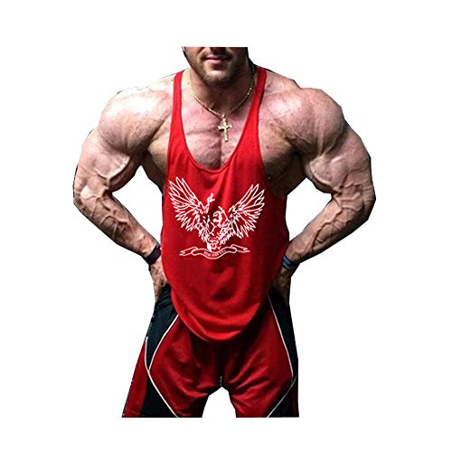 DOTBUY Gym Herren Tank Top, Men Tankshirt T-Shirt Achselshirt Unterhemden Ärmellos Muskelshirt Cotton Stringer Fitness Gym Shirt Solide Sport Vest (L, Rot) von DOTBUY