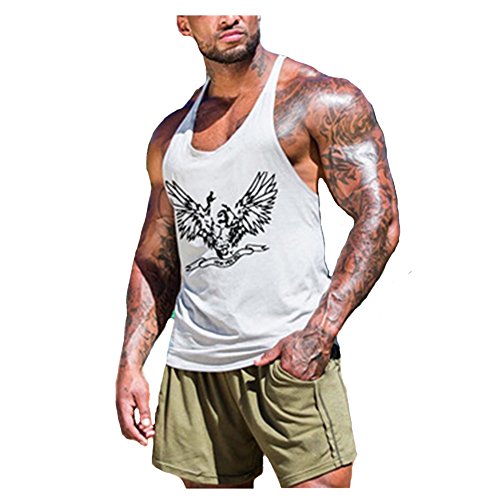 DOTBUY Gym Herren Tank Top, Men Tankshirt T-Shirt Achselshirt Unterhemden Ärmellos Muskelshirt Cotton Stringer Fitness Gym Shirt Solide Sport Vest (L, Weiß) von DOTBUY