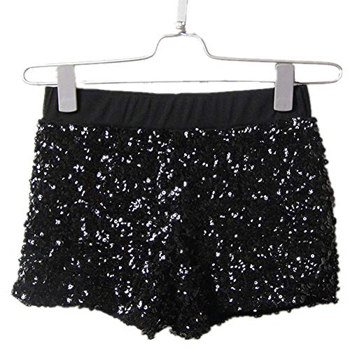 DOTBUY Hot Pants Sexy Damen Pailletten Party Nacht Club Hohe Taille Sexy Kurz Hosen Club Tanz Kostüm Yoga Lounge Laufen Joggen. (Schwarz) von DOTBUY