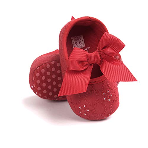 DOTBUY Leinwand Baby Schuhe Neugeborene Baby Mädchen Schuhe Kleinkind Bowknot Prinzessin Schuhe Weich Sohle Anti-Rutsch Lauflernschuhe Krippeschuhe (11cm / 0-6 Monat, Rot) von DOTBUY