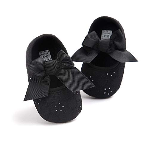 DOTBUY Leinwand Baby Schuhe Neugeborene Baby Mädchen Schuhe Kleinkind Bowknot Prinzessin Schuhe Weich Sohle Anti-Rutsch Lauflernschuhe Krippeschuhe (11cm / 0-6 Monat, Schwarz) von DOTBUY