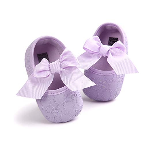 DOTBUY Leinwand Baby Schuhe Neugeborene Baby Mädchen Schuhe Kleinkind Bowknot Prinzessin Schuhe Weich Sohle Anti-Rutsch Lauflernschuhe Krippeschuhe (12cm / 6-12 Monat, Lila) von DOTBUY