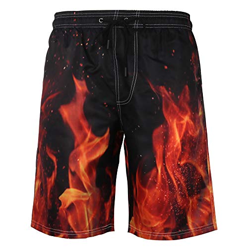 DOTBUY Sommer Badeshorts für Herren, 3D Druck Grafik Schnelltrocknend Jungen Männer Hawaii Strand Surf Wasserdicht Gemütlich Taschen Kurze Hosen Badehose (L,Flamme) von DOTBUY